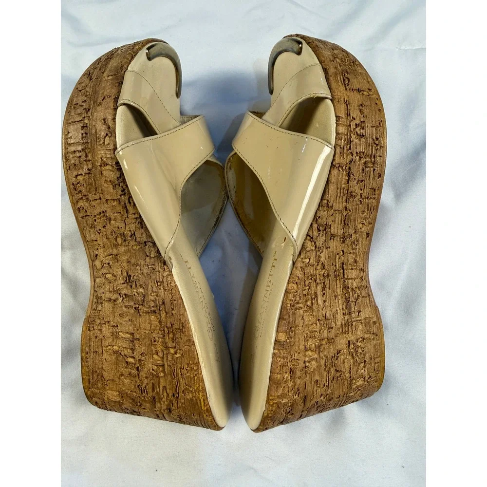 A Giannetti Wedge Sandals Patent Leather Cork Heel Made in Italy Women's Size 8‎
